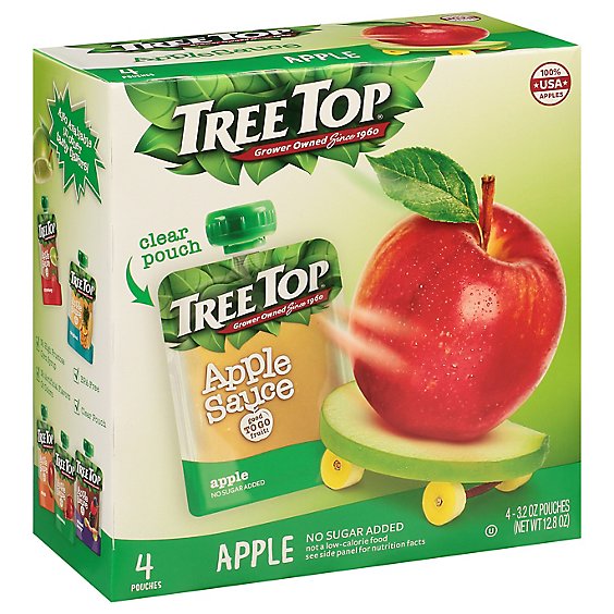 Tree Top Apple Sauce Apple No Sugar Added Pouches - 4-3.2 Oz
