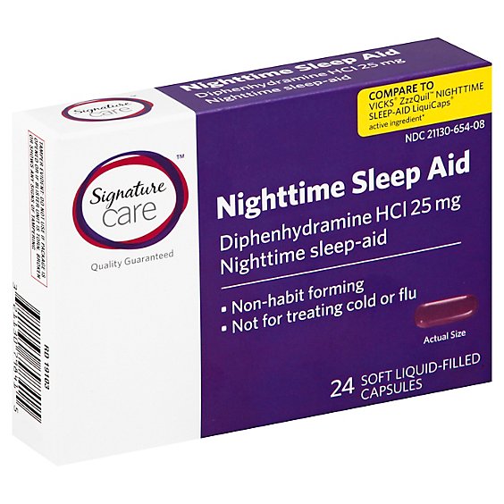 Signature Care Nighttime Sleep Aid Diphenhydramine HCl 25mg Softgel - 24 Count
