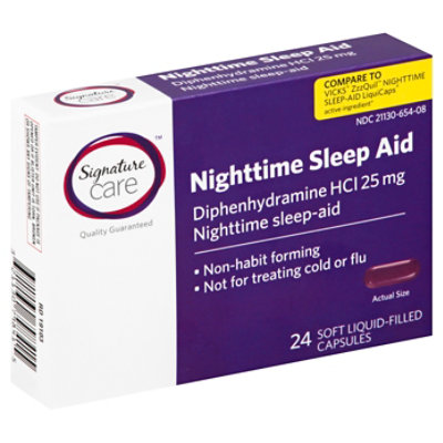 Signature Care Nighttime Sleep Aid Diphenhydramine HCl 25mg Softgel - 24 Count