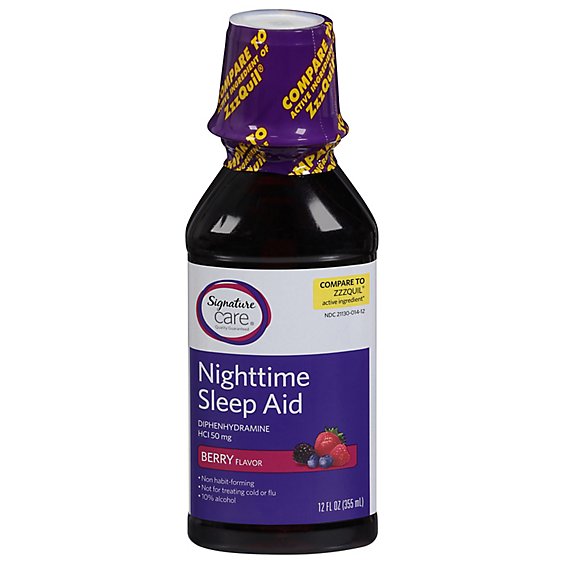 Signature Care Nighttime Sleep Aid Diphenhydramine HCl 50mg Berry - 12 Fl. Oz.