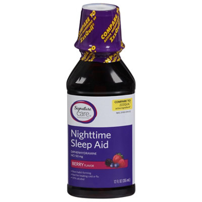 Signature Care Nighttime Sleep Aid Diphenhydramine HCl 50mg Berry - 12 Fl. Oz.