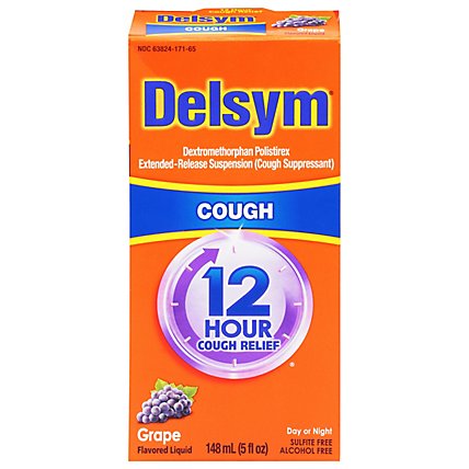 Delsym Cough Suppressant Cough Relief 12 Hour Grape Flavored - 5 Fl. Oz. - Image 3