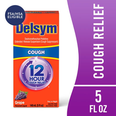 Delsym Cough Suppressant Cough Relief 12 Hour Grape Flavored - 5 Fl. Oz. - Image 2