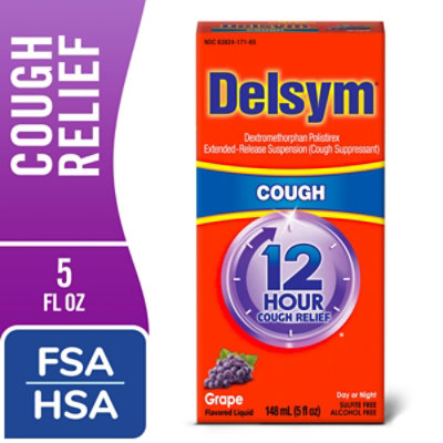 Delsym Cough Suppressant Cough Relief 12 Hour Grape Flavored - 5 Fl. Oz. - Image 2