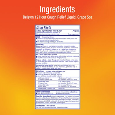 Delsym Cough Suppressant Cough Relief 12 Hour Grape Flavored - 5 Fl. Oz. - Image 5