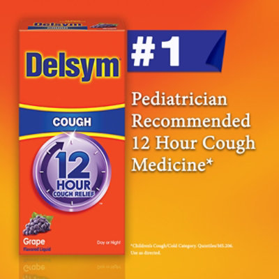 Delsym Cough Suppressant Cough Relief 12 Hour Grape Flavored - 5 Fl. Oz. - Image 4