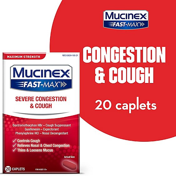 Mucinex Fast-Max Severe Congestion and Cold Medicine Maximum Strength Caplets - 20 Count