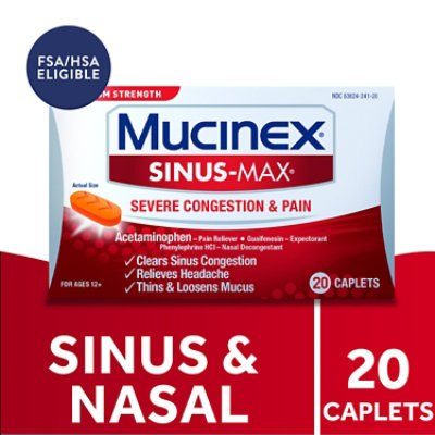 Mucinex Sinus-Max Medicine Severe Congestion Relief Maximum Strength Caplets - 20 Count - Image 2