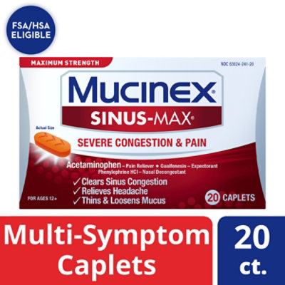 Mucinex Sinus-Max Medicine Severe Congestion Relief Maximum Strength Caplets - 20 Count