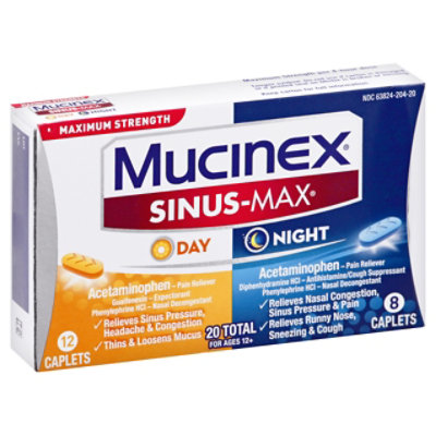Mucinex Sinus-Max Day & Night Medicine Maximum Strenght Caplets - 20 Count