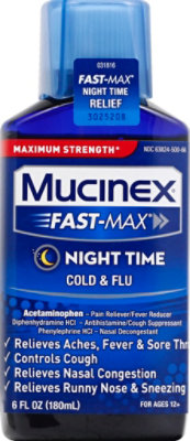 Mucinex Fast-Max Liquid Medicine Night Time Cold & Flu Maximum Strength - 6 Fl. Oz. - Image 2