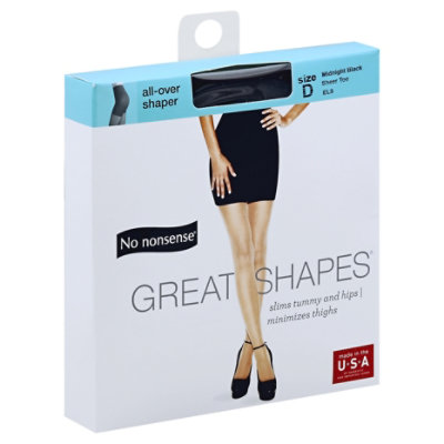 No Nonsense Great Shapes Pantyhose Midnight Black Sheer Toe Size D NEW USA  Made - Helia Beer Co