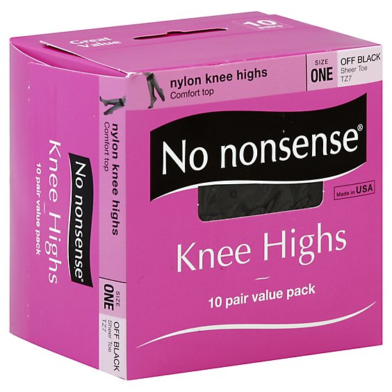 No nonsense Knee Highs Nylon Comfort Top Sheer Toe Off Black - 10 Count