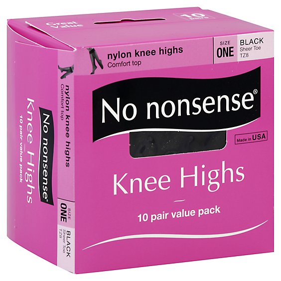 No nonsense Knee Highs Nylon Comfort Top Sheer Toe Black - 10 Count