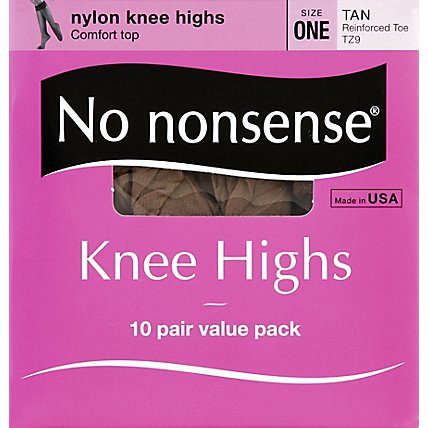 No nonsense Knee Highs Nylon Comfort Top Tan Reinforced Toe Size One Value Pack - 10 Count - Image 2