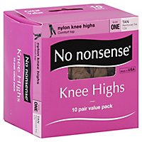 No nonsense Knee Highs Nylon Comfort Top Tan Reinforced Toe Size One Value Pack - 10 Count - Image 1