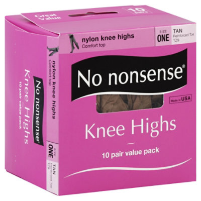 No nonsense Knee Highs Nylon Comfort Top Tan Reinforced Toe Size One Value Pack - 10 Count