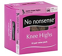 No nonsense Knee Highs Nylon Comfort Top Tan Reinforced Toe Size One Value Pack - 10 Count