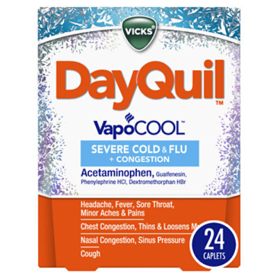 Vicks DayQuil Severe Plus VapoCool Caplets Cold & Flu Relief Non Drowsy - 24 Count