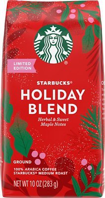 Starbucks Holiday Blend 100% Arabica Limited Edition Medium Roast Ground Coffee Bag - 10 Oz