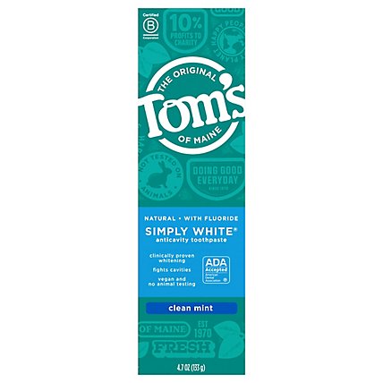 Toms of Maine Toothpaste Flouride Simply White Clean Mint - 4.7 Oz - Image 3