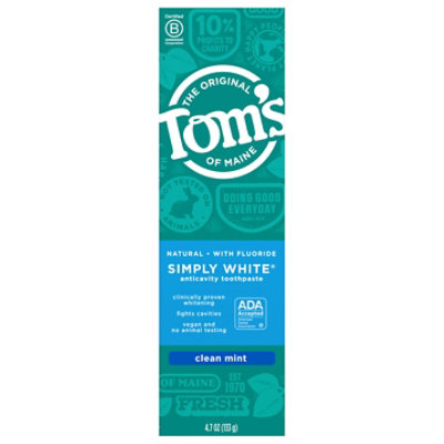 Toms of Maine Toothpaste Flouride Simply White Clean Mint - 4.7 Oz - Image 3