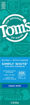 Toms of Maine Toothpaste Flouride Simply White Clean Mint - 4.7 Oz - Image 5