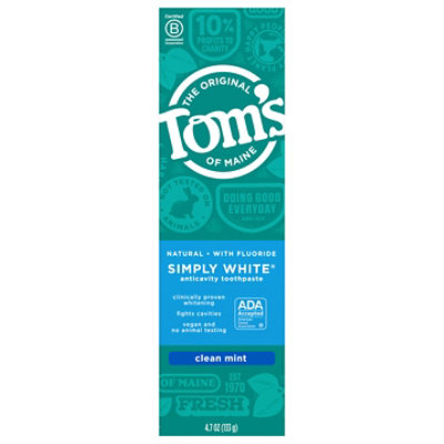 Toms of Maine Toothpaste Flouride Simply White Clean Mint - 4.7 Oz