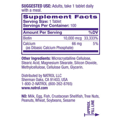 Natrol Maximum Strength Biotin 10000mg - 100 Count - Image 2