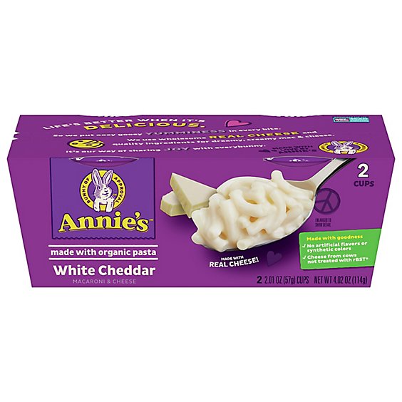Annies Homegrown Macaroni & Cheese White Cheddar 2 Count Cup - 4.02 Oz