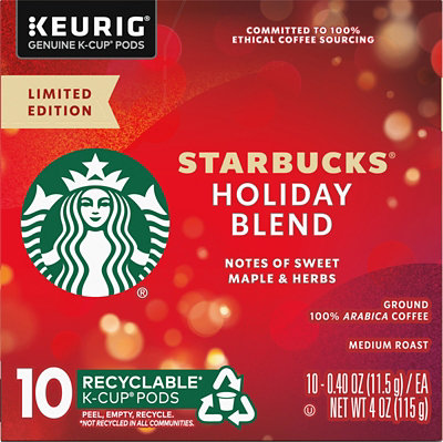 Starbucks Holiday Blend 100% Arabica Medium Roast K Cup Coffee Pods Box 10 Count - Each - Image 2