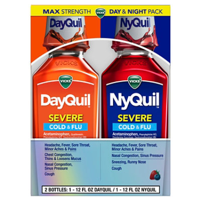 Vicks DayQuil NyQuil SEVERE Cold Flu & Congestion Medicine Pack - 2-12 Fl. Oz. - Image 1