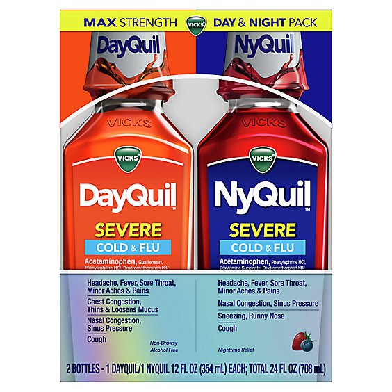 Vicks DayQuil NyQuil SEVERE Cold Flu & Congestion Medicine Pack - 2-12 Fl. Oz.