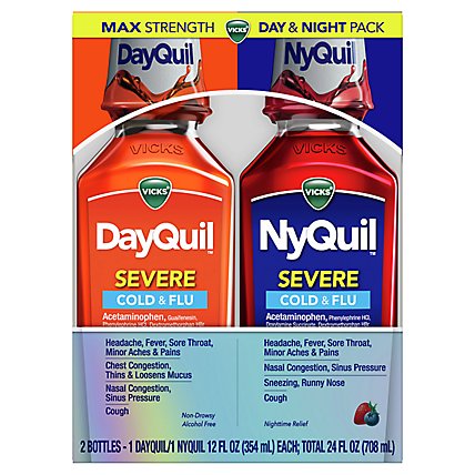 Vicks DayQuil NyQuil SEVERE Cold Flu & Congestion Medicine Pack - 2-12 Fl. Oz. - Image 1