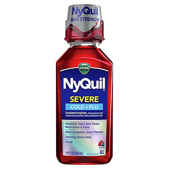 Vicks NyQuil Severe Cold & Flu Medicine Liquid Berry - 12 Fl. Oz.