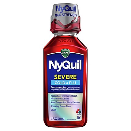 Vicks NyQuil Severe Cold & Flu Medicine Liquid Berry - 12 Fl. Oz. - Image 1