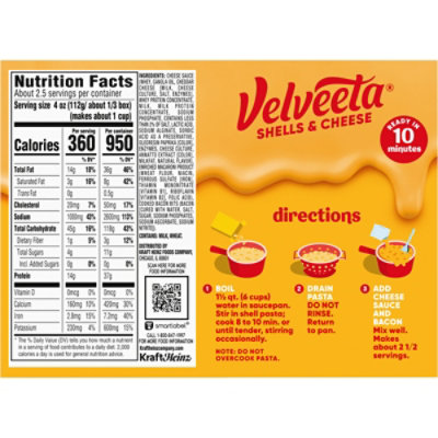 Velveeta Shells Pasta & Cheese Sauce with Bacon Box - 10.3 Oz - Image 8