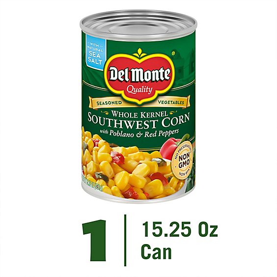 Del Monte Corn Whole Kernel Southwest with Poblano & Red Peppers - 15.25 Oz