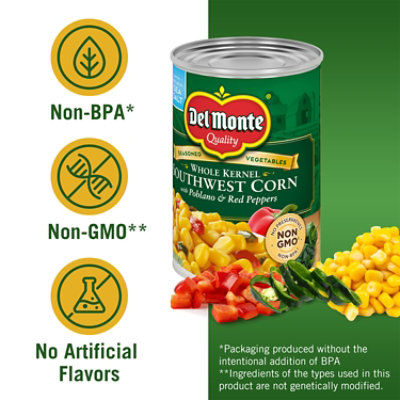 Del Monte Corn Whole Kernel Southwest with Poblano & Red Peppers - 15.25 Oz - Image 2