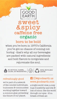 Good Earth Teas Sweet & Spicy Organic Herbal Tea Caffeine Free 18 Count - 1.3 Oz - Image 6