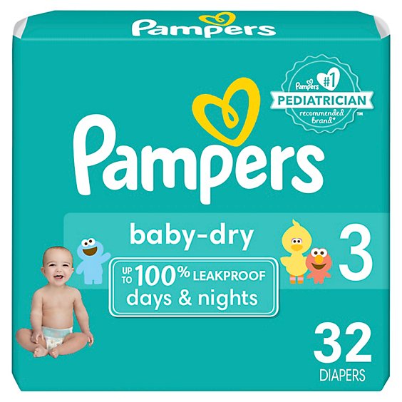 Pampers Baby Size 3 Dry Diapers - 32 Count