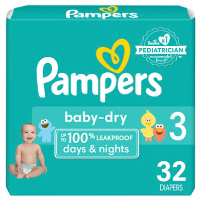Pampers Baby Size 3 Dry Diapers - 32 Count