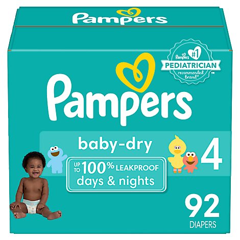 Pampers Baby Size 4 Dry Diapers - 92 Count