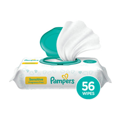 Pampers Baby Wipes Sensitive Perfume Free 1X Pop Top - 56 Count - Image 1