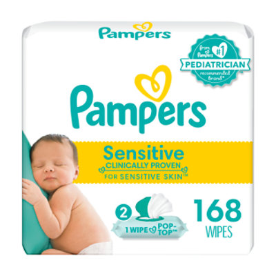 Pampers Baby Wipes Sensitive Perfume Free 3X Pop Top - 168 Count