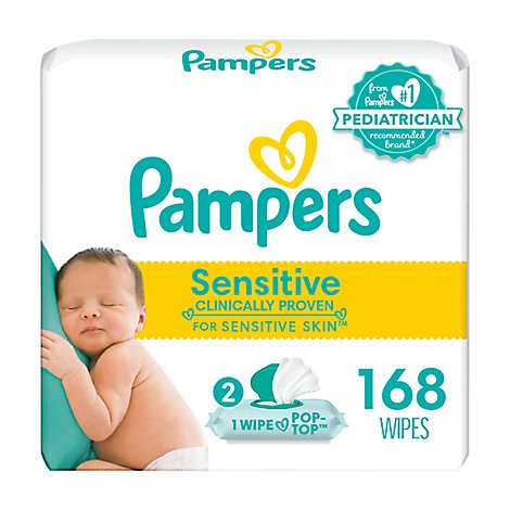 Pampers Sensitive Baby Wipes Fragrance Free 3 Pack - 168 Count