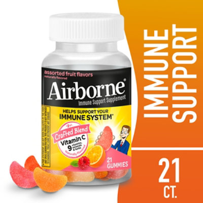 Airborne Immune Support Supplement Gummies 750mg Assorted Fruit Flavor - 21 Count - Image 1