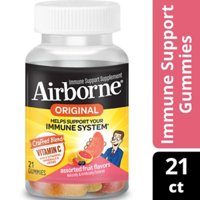 Airborne Immune Support Supplement Gummies 750mg Assorted Fruit Flavor - 21 Count