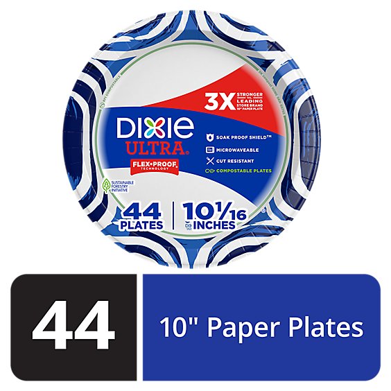Dixie Ultra Paper Plates Printed 10 1/6 Inch - 44 Count