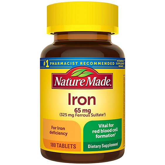 Nature Made Iron 65 mg (325 mg Ferrous Sulfate) Tablets - 180 Count